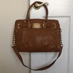 Michael Kors Hamilton Cognac Pebbled Leather Satchel